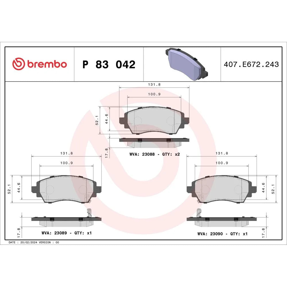 Placute Frana Brembo 15.5 mm 41 mm - P 83 042
