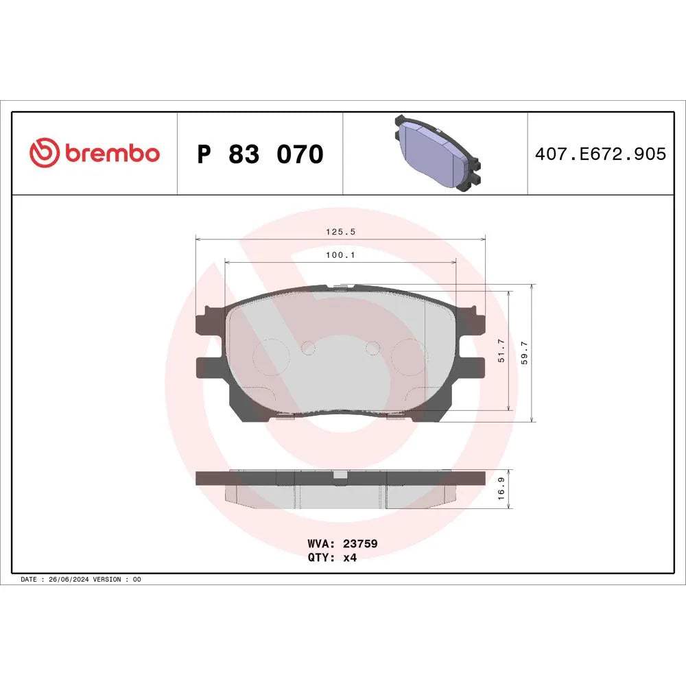 Placute Frana Brembo 17.5 mm 8 cm - P 83 070