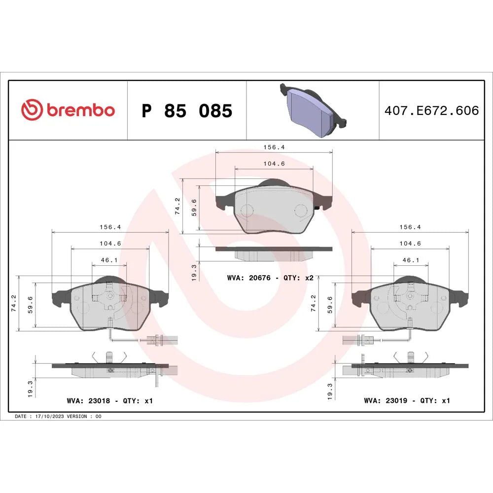 Placute Frana Brembo 17 mm 77 mm - P 85 085