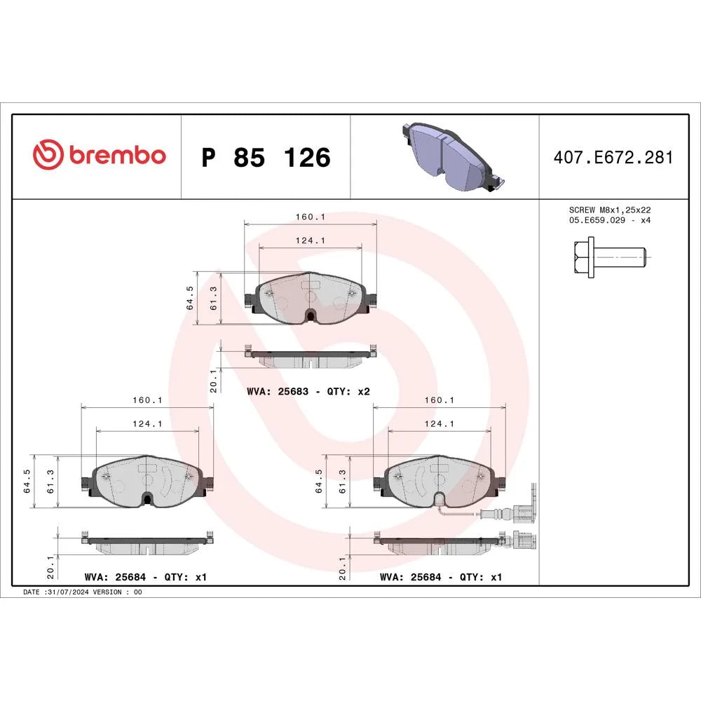 Placute Frana Brembo 15.8 mm 8 cm - P 85 126