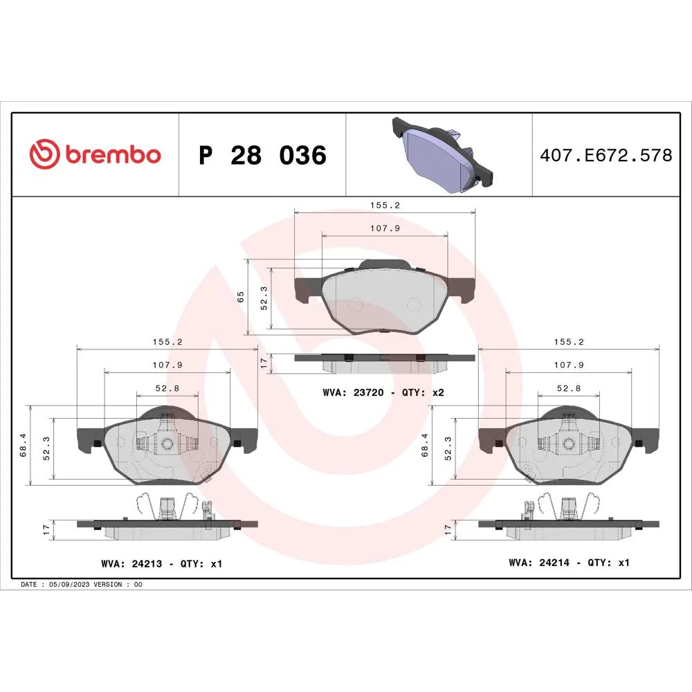 Placute Frana Brembo 15 mm 0 cm - P 28 036