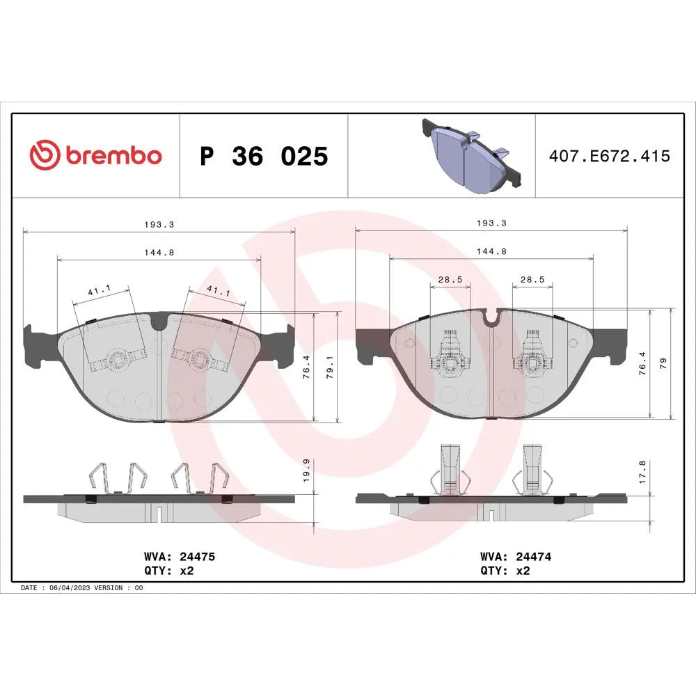 Placute Frana Brembo 8 cm 12 cm - P36025