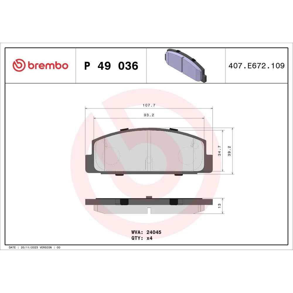 Placute Frana Brembo 17.3 mm 52.5 mm - P 49 036