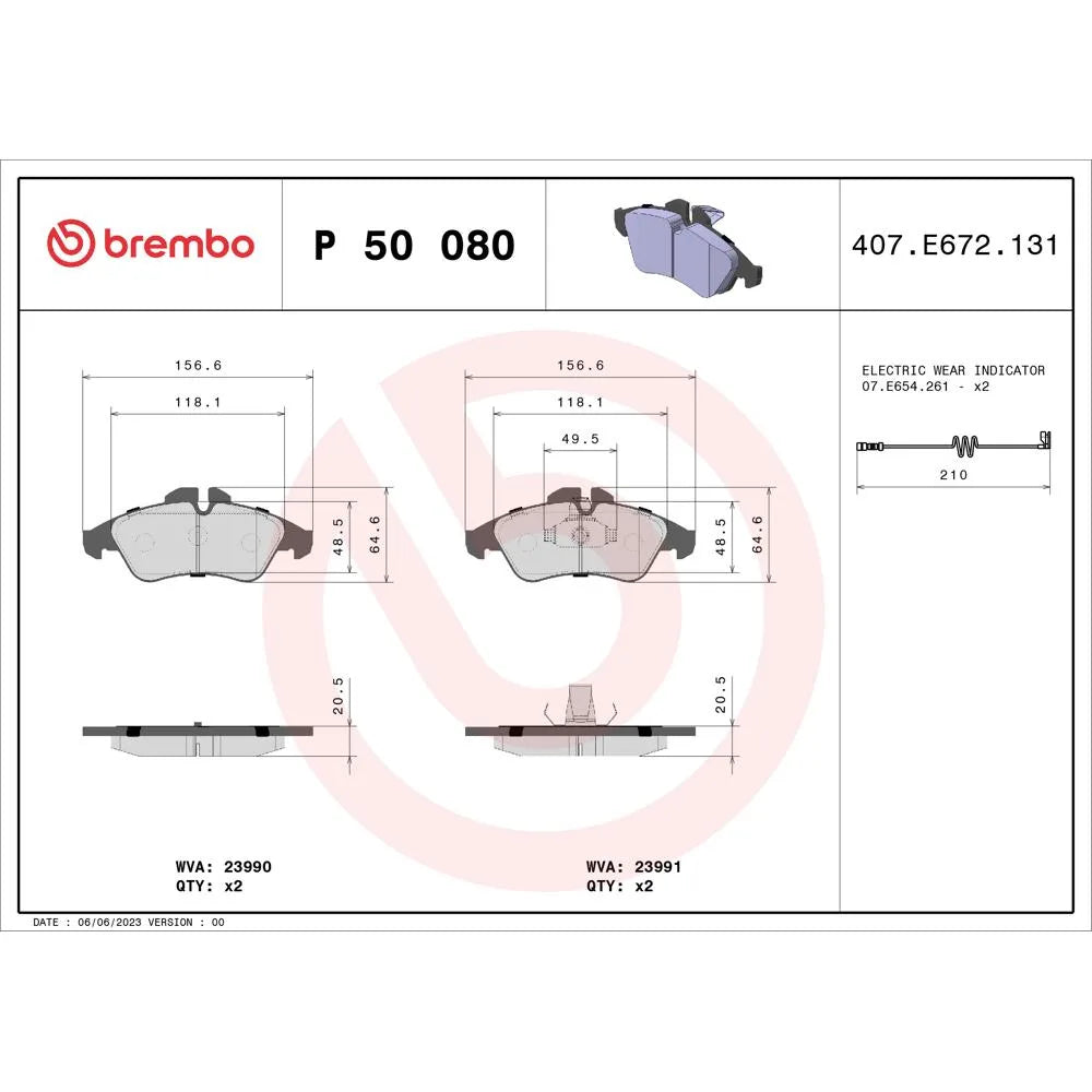Placute Frana Brembo 14.5 mm 95.8 mm - P 50 080