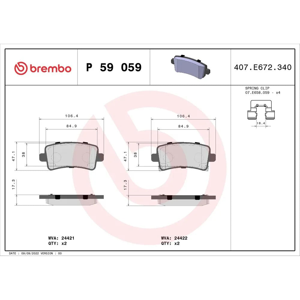 Placute Frana Brembo 19 mm 11 cm - P 59 059
