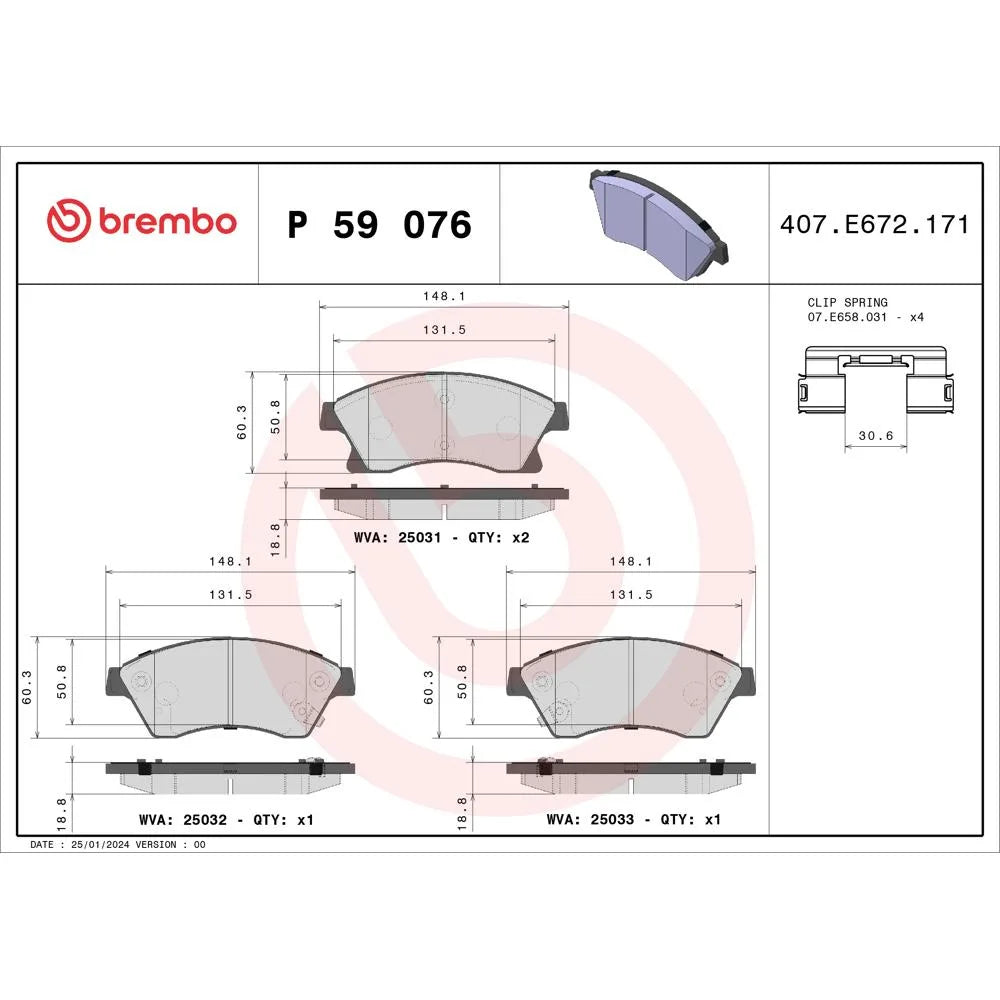 Placute Frana Brembo 18.5 mm 8 cm - P 59 076