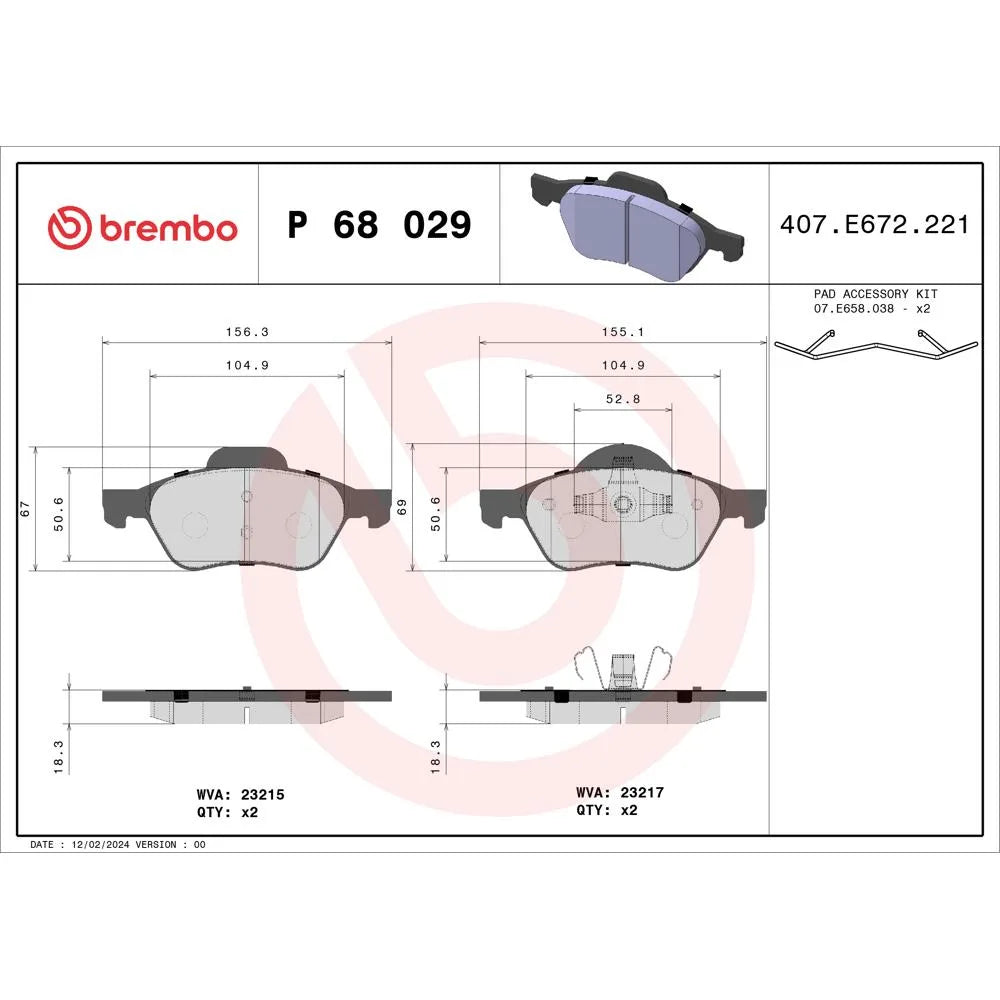 Placute Frana Brembo 15 mm 8 cm - P 68 029