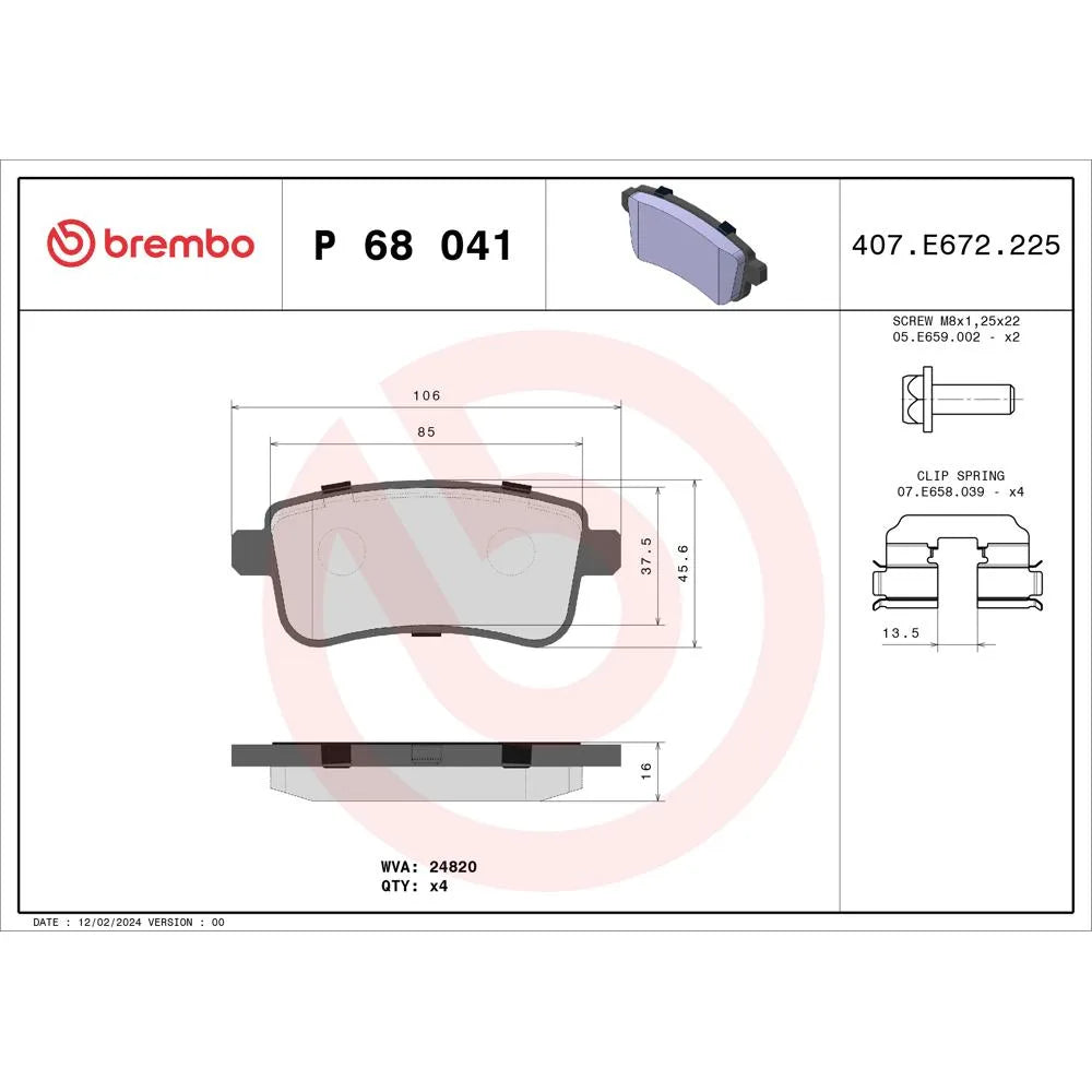 Placute Frana Brembo 16 mm 8 cm - P 68 041
