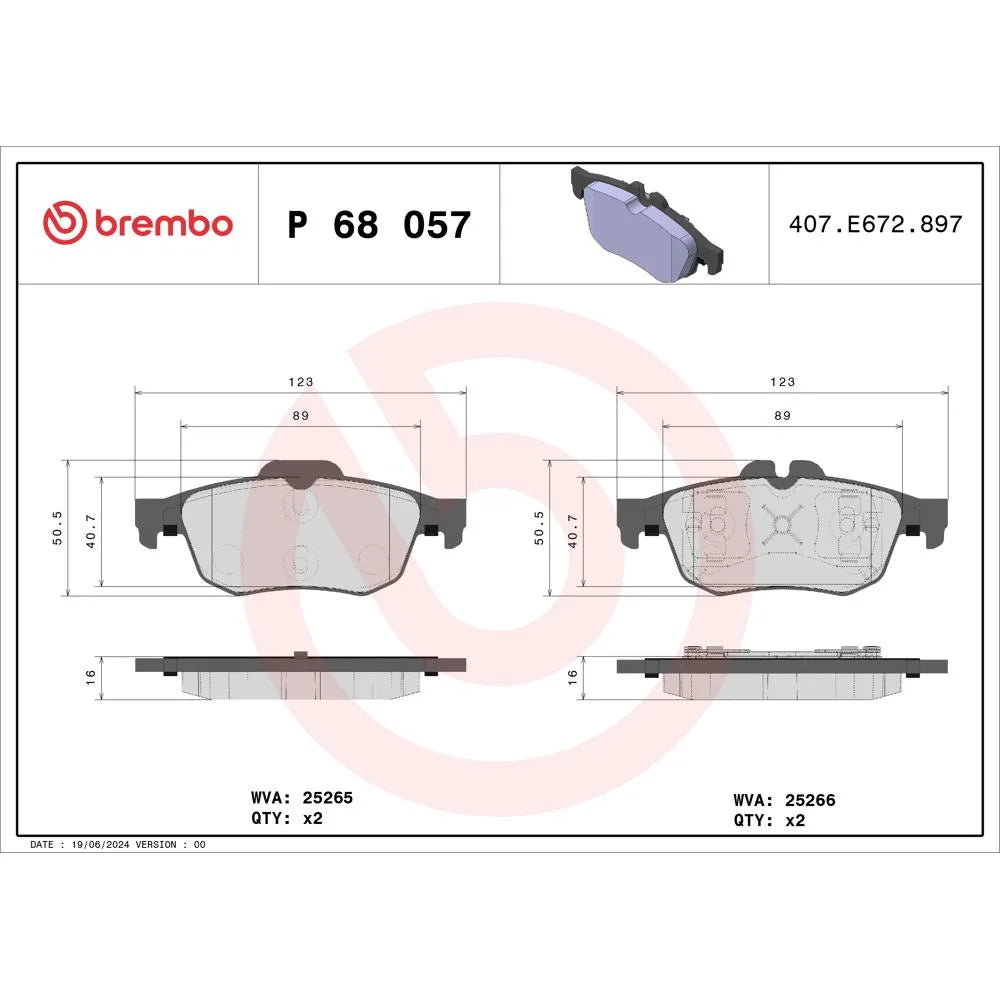 Placute Frana Brembo 16 mm 8 cm - P 68 057
