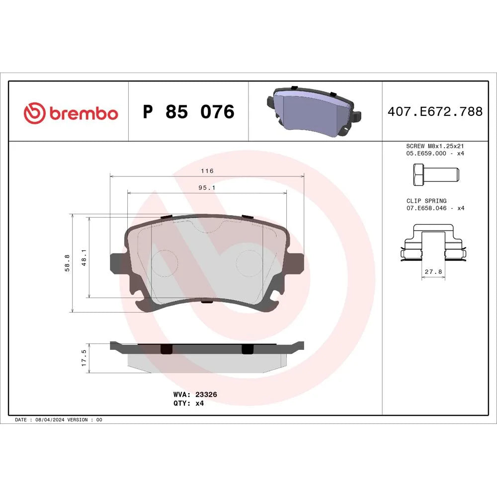 Placute Frana Brembo 13.2 mm 8 cm - P 85 076