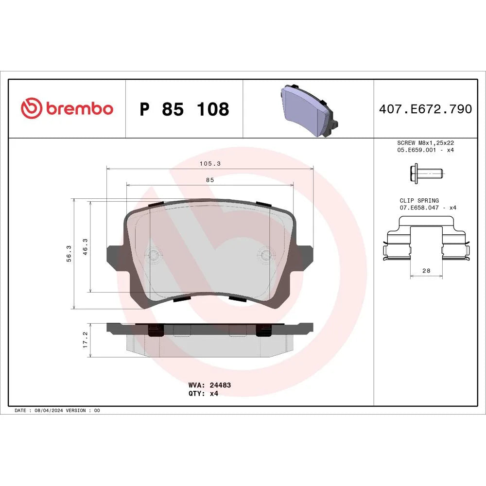 Placute Frana Brembo 14 mm 102.8 mm - P 85 108