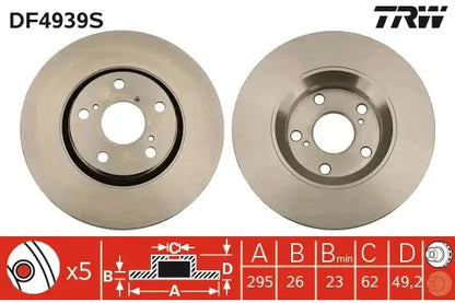 Disc frana, Toyota Avensis Combi, Avensis Limuzina, Verso, Verso Van, Auris, Auris Combi, Corolla Limuzina, Ø295 mm, TRW DF4939S
