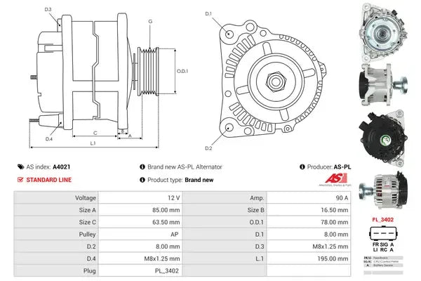 Generator alternator, Ford, 264x187x184 mm, AS-PL A4021