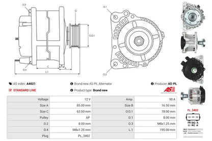 Generator alternator, Ford, 264x187x184 mm, AS-PL A4021