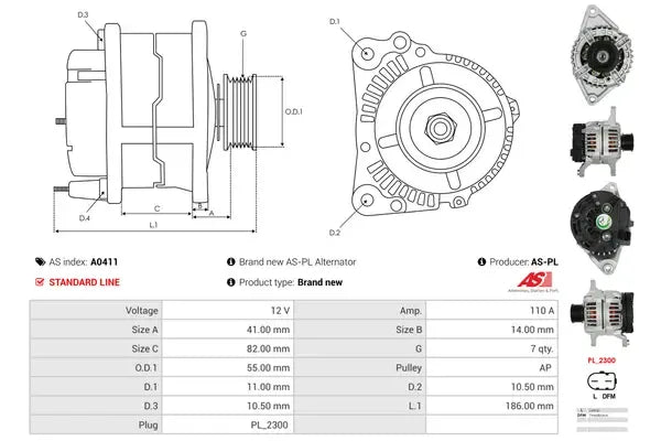 Generator alternator, Fiat, Iveco, UAZ, 269x194x184 mm, AS-PL A0411