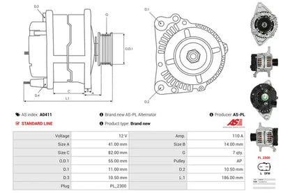 Generator alternator, Fiat, Iveco, UAZ, 269x194x184 mm, AS-PL A0411