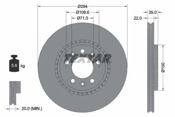 Disc frana, Citroen, Peugeot, Toyota, Opel, Fiat Jumpy Iii Caroserie, Expert Caroserie, Vivaro C Caroserie, Spacetourer Bus, Ø294 mm, Textar 92287103
