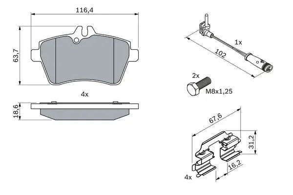 Set placute frana disc, Mercedes-Benz, 180x90x116 mm, Bosch 0986494087