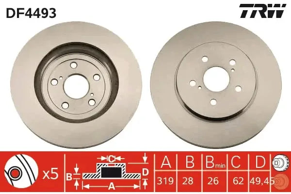 Disc frana, Lexus Rx, Ø319 mm, TRW DF4493
