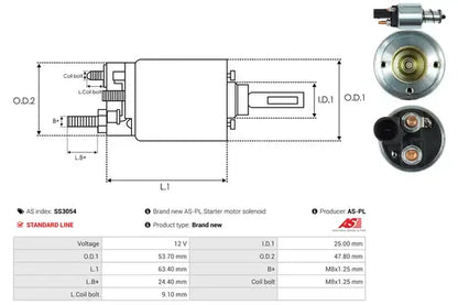 Solenoid electromotor, 186x86x70 mm, AS-PL SS3054