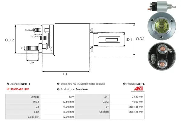Solenoid electromotor, 184x78x70 mm, AS-PL SS0111
