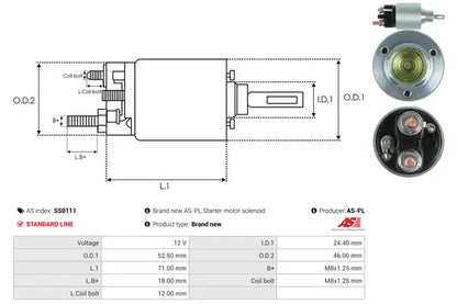 Solenoid electromotor, 184x78x70 mm, AS-PL SS0111