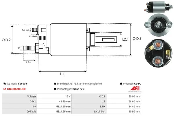 Solenoid electromotor, 183x73x68 mm, AS-PL SS6003
