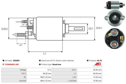 Solenoid electromotor, 183x73x68 mm, AS-PL SS6003