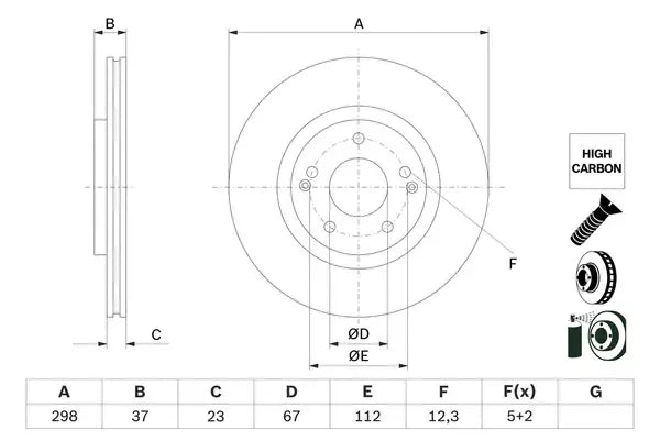 Disc frana, Ssangyong, Kg Mobility Tivoli, Xlv Suv, Tivoli Grand, Xlv Van, Ø298 mm, Bosch 0986479H05