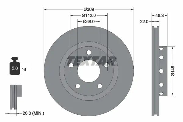 Disc frana, Audi A8 D2, Ø269 mm, Textar 92098400
