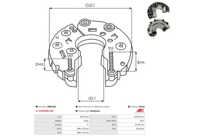 Punte diode, Audi, BMW, Citroen, Dacia, Fiat, Iveco, Mercedes_benz, Mini, Nissan, Opel, Peugeot, Renault, SEAT, Skoda, 152x132x94 mm, AS-PL ARC0180