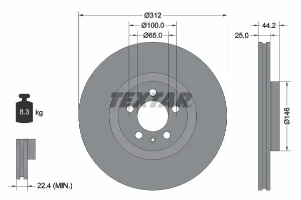 Disc frana, Audi A1 Sportback, A1 Allstreet, A1 City Carver, Ø312 mm, Textar 92306405