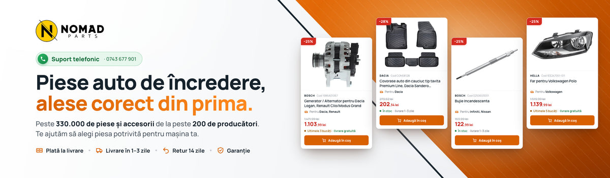 Nomad Parts: piese auto de incredere, alese corect din prima. Peste 330.000 de piese de la peste 200 de producatori, cu plata la livrare, livrare in 1–3 zile si retur in 14 zile.