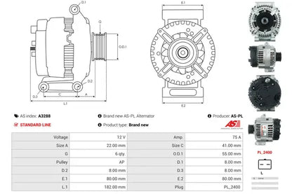 Generator alternator, Dacia, Nissan, Renault, AS-PL A3288