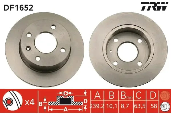 Disc frana, Ford Escort, Escort Iii Turnier, Escort Iii Express, Escort Iv Express, Orion, Escort Iv Turnier, Ø239 mm, TRW DF1652