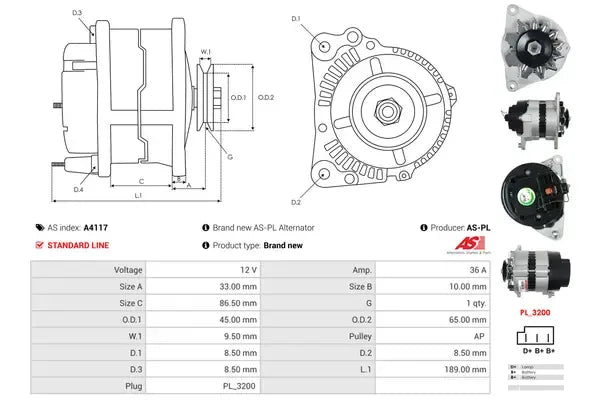 Generator alternator, Austin, Ford, Hillman, Innocenti, Jaguar, Land Rover, Lotus, Morris, Rover, Talbot, Triumph, Tvr, Opel, 259x186x184 mm, AS-PL...