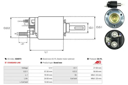Solenoid electromotor, 187x71x70 mm, AS-PL SS0073