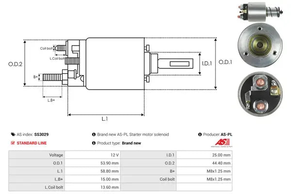 Solenoid electromotor, 181x75x68 mm, AS-PL SS3029