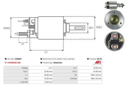 Solenoid electromotor, 181x75x68 mm, AS-PL SS3029