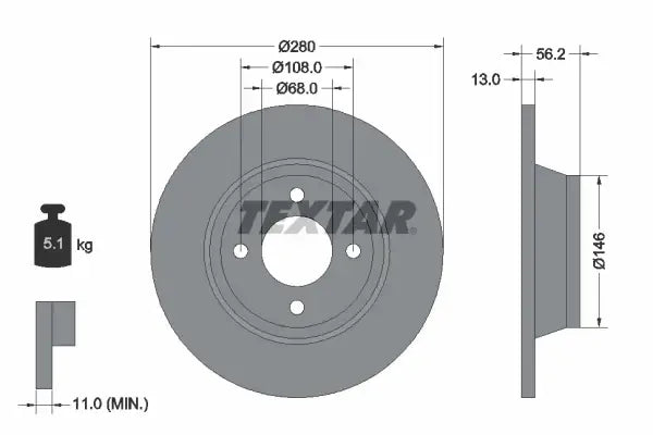 Disc frana, Audi 80 B4 Limuzina, 80 B4 Avant, Ø280 mm, Textar 92060400