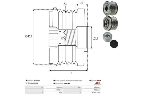 Sistem roata libera generator, Audi, Citroen, Dodge, Ford, Jeep, Ktm, LDV, Mitsubishi, Porsche, SEAT, Skoda, Toyota, 83x83x64 mm, AS-PL AFP0010