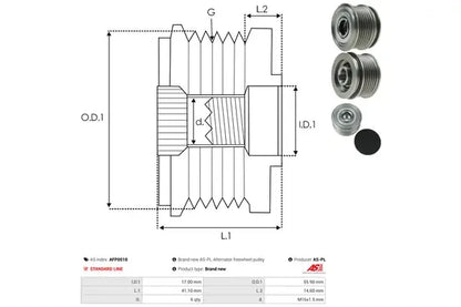 Sistem roata libera generator, Audi, Citroen, Dodge, Ford, Jeep, Ktm, LDV, Mitsubishi, Porsche, SEAT, Skoda, Toyota, 83x83x64 mm, AS-PL AFP0010