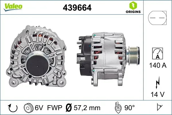 Generator alternator, Audi, Chrysler, Dodge, Ford, Jeep, SEAT, Skoda, 264x230x202 mm, Valeo VAL439664