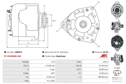Generator alternator, Opel, 263x188x184 mm, AS-PL A0691S