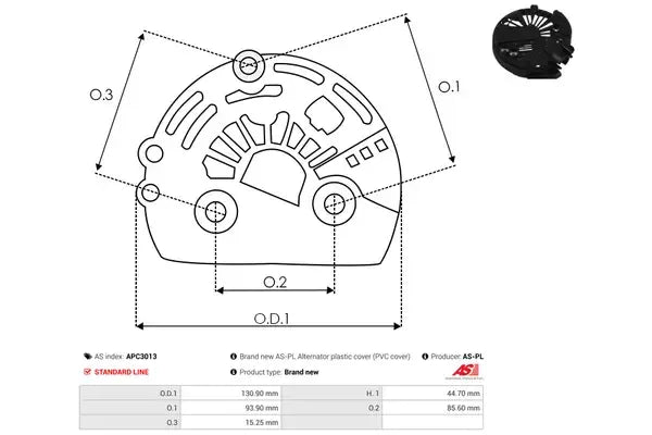Capac protector alternator, 152x143x46 mm, AS-PL APC3013
