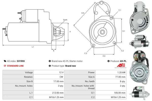 Starter As-Pl pentru Hyundai, Kia - S3195S