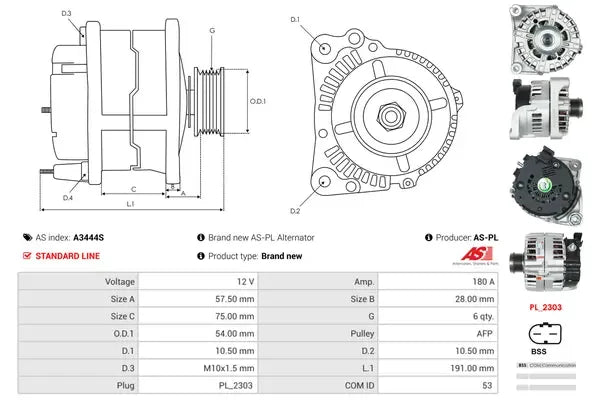 Generator / alternator As-Pl pentru BMW - A3444S