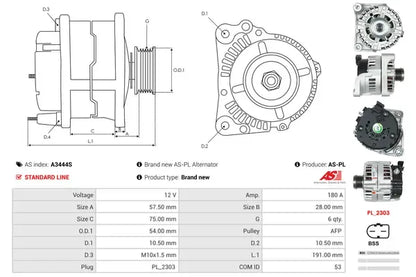 Generator / alternator As-Pl pentru BMW - A3444S