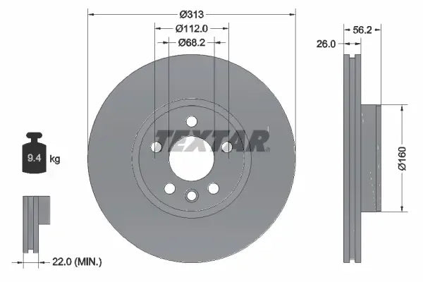 Disc frana, Volkswagen, SEAT, Ford Transporter T4 Bus, Transporter T4 Caroserie, Sharan, Transporter T4 Platou, Sasiu, Ø313 mm, Textar 92109905