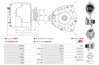 Generator alternator, 283x167x136 mm, AS-PL A6213